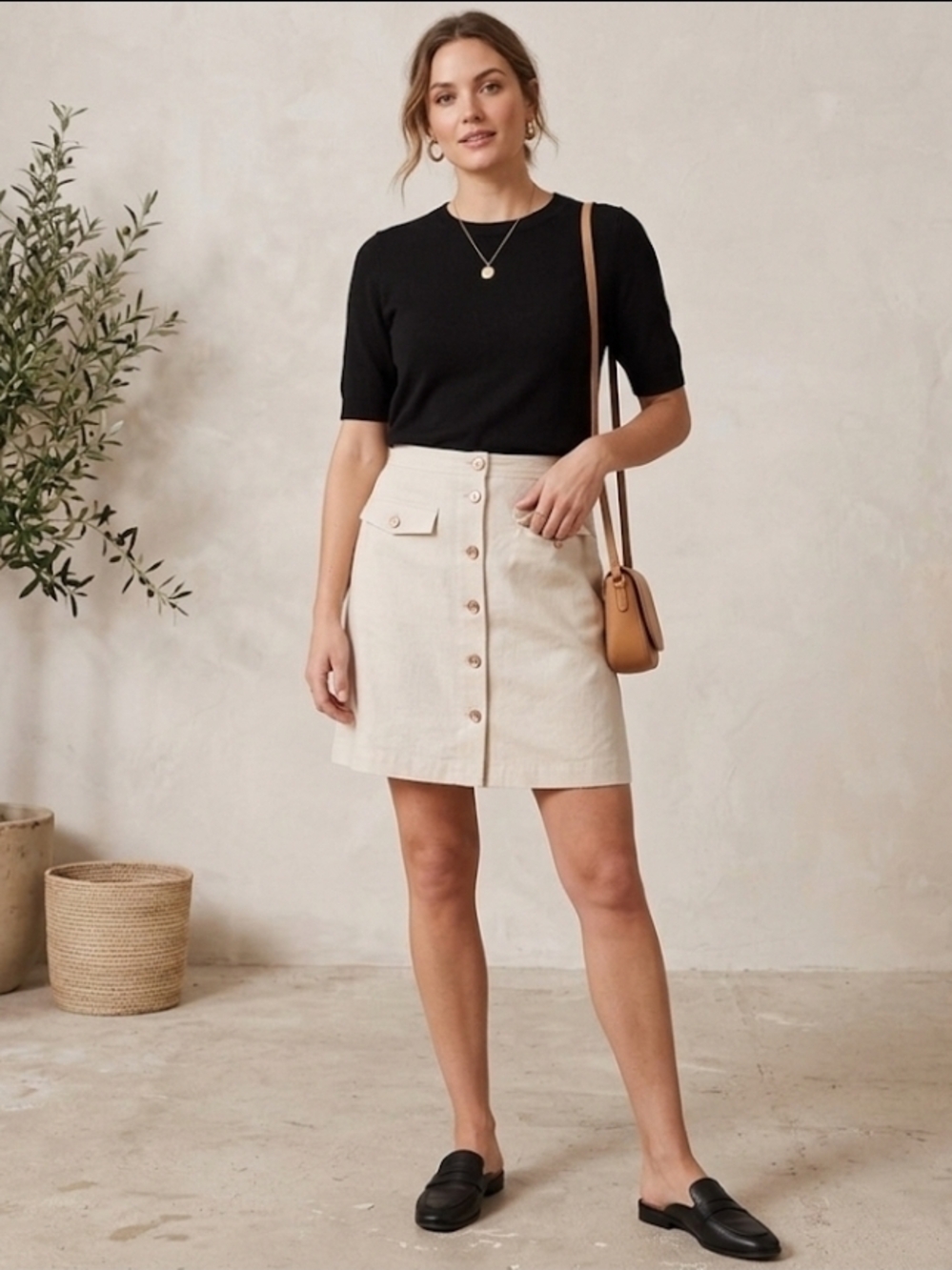 J.CREW Button-Front Mini Skirt in Light Beige SIZE 6